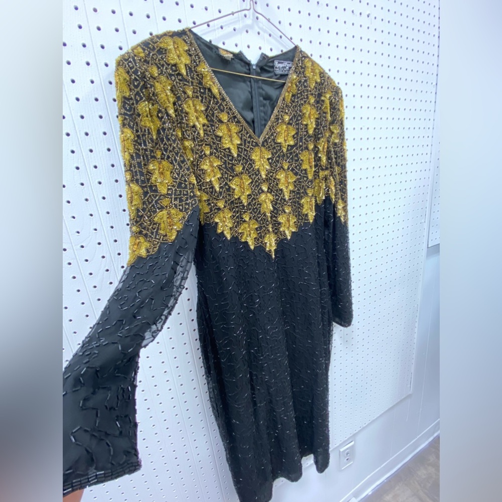 Black & Gold Silk Dress Vintage